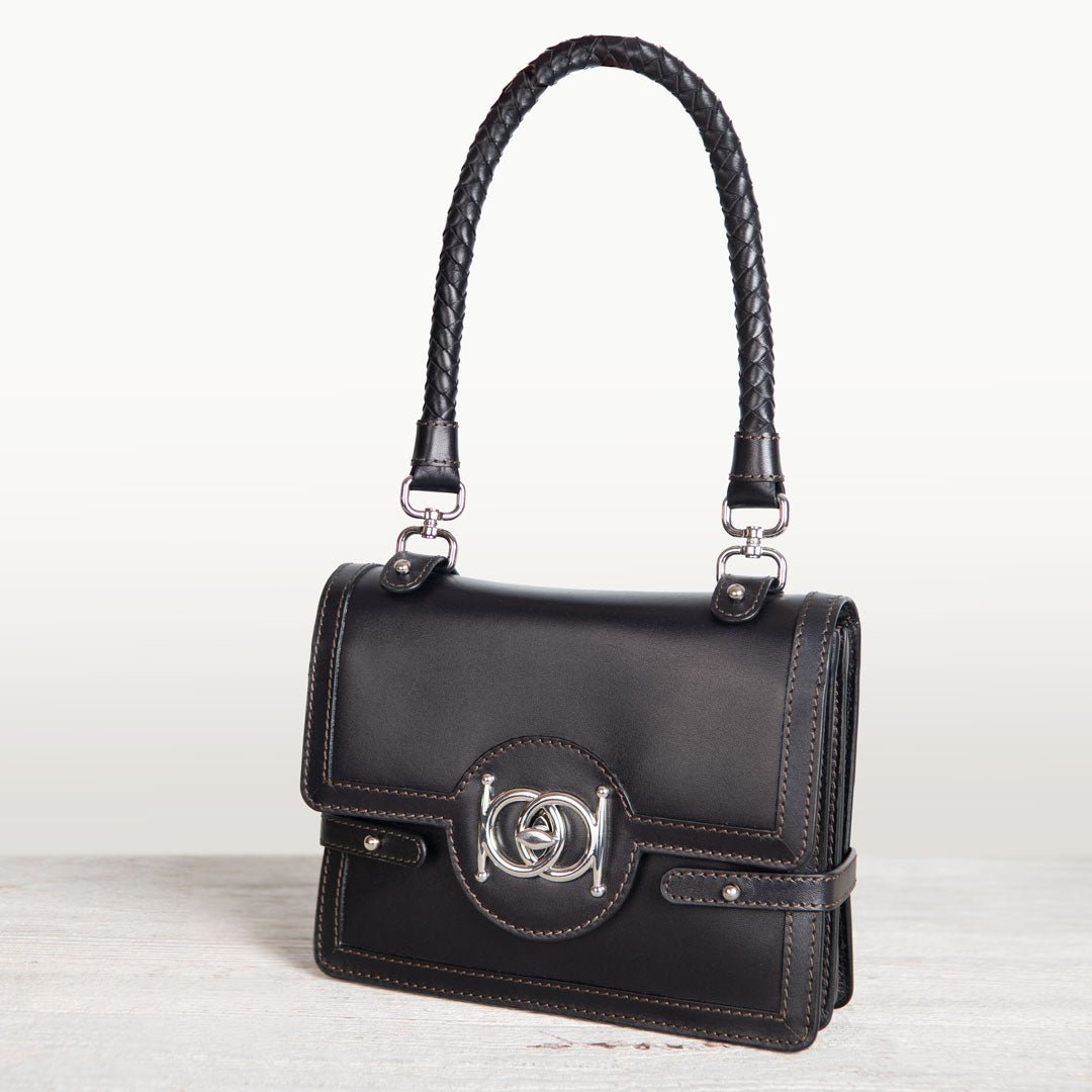 Urban Equestrian Bella -  Horse Bit Talisman Crossbody Luxury Leather Handbag in Black