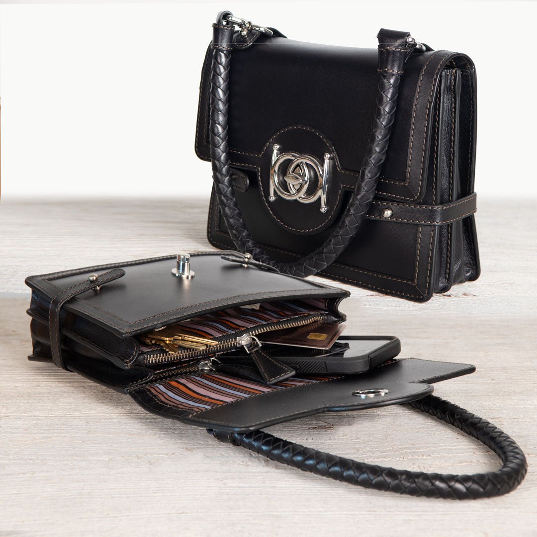 Urban Equestrian Bella -  Horse Bit Talisman Crossbody Luxury Leather Handbag in Black