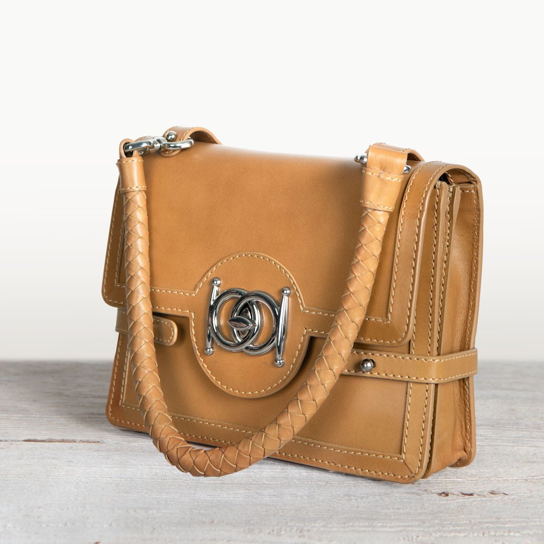 Urban Equestrian Bella -  Horse Bit Talisman Crossbody Luxury Leather Handbag in Caramel