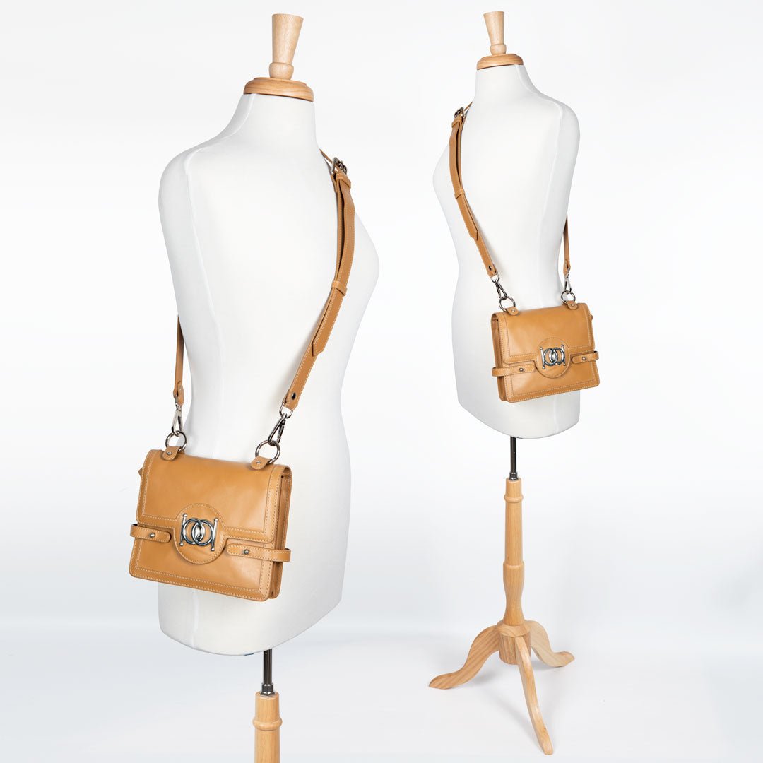 Urban Equestrian Bella -  Horse Bit Talisman Crossbody Luxury Leather Handbag in Caramel
