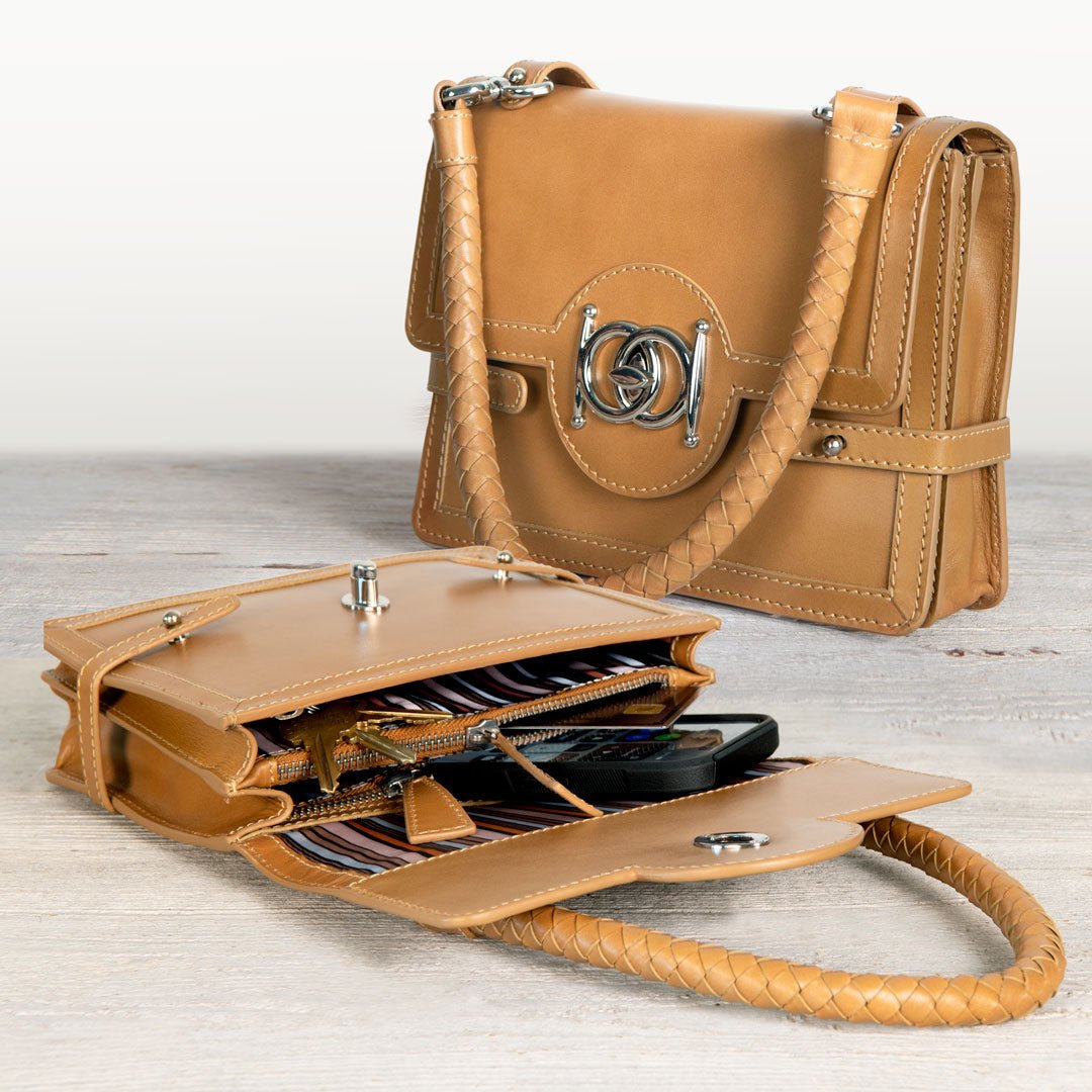 Urban Equestrian Bella -  Horse Bit Talisman Crossbody Luxury Leather Handbag in Caramel