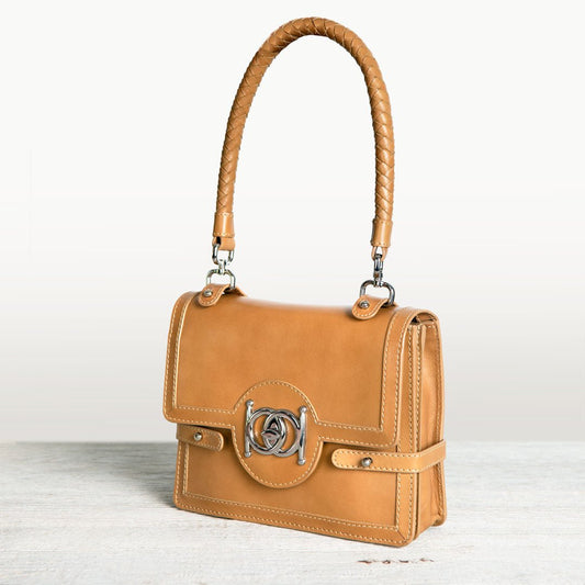 Urban Equestrian Bella -  Horse Bit Talisman Crossbody Luxury Leather Handbag in Caramel