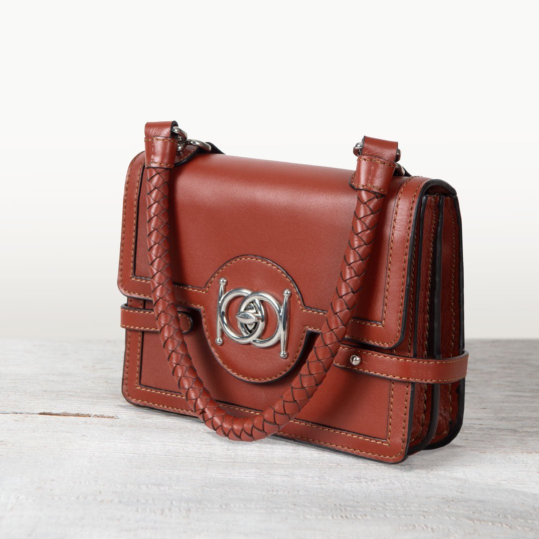 Urban Equestrian Bella -  Horse Bit Talisman Crossbody Luxury Leather Handbag in Cognac