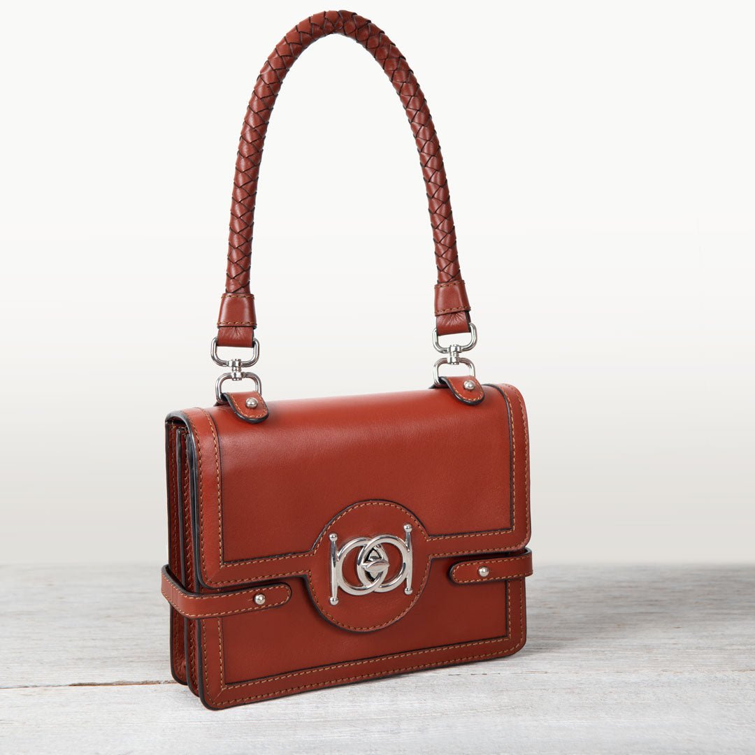 Urban Equestrian Bella -  Horse Bit Talisman Crossbody Luxury Leather Handbag in Cognac