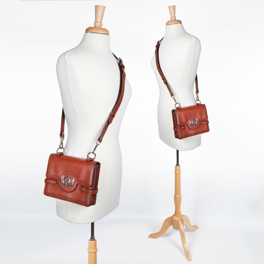 Urban Equestrian Bella -  Horse Bit Talisman Crossbody Luxury Leather Handbag in Cognac