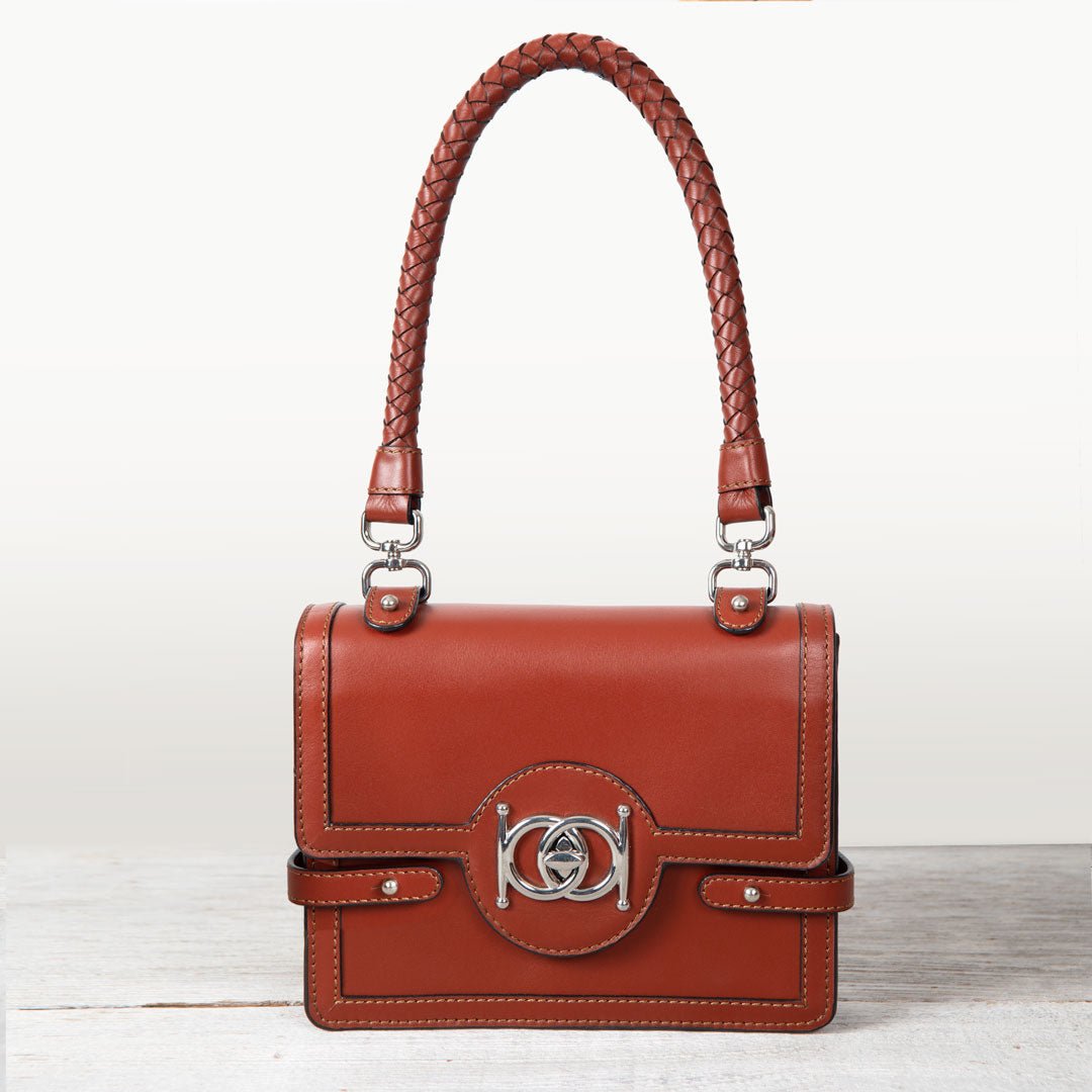 Urban Equestrian Bella -  Horse Bit Talisman Crossbody Luxury Leather Handbag in Cognac