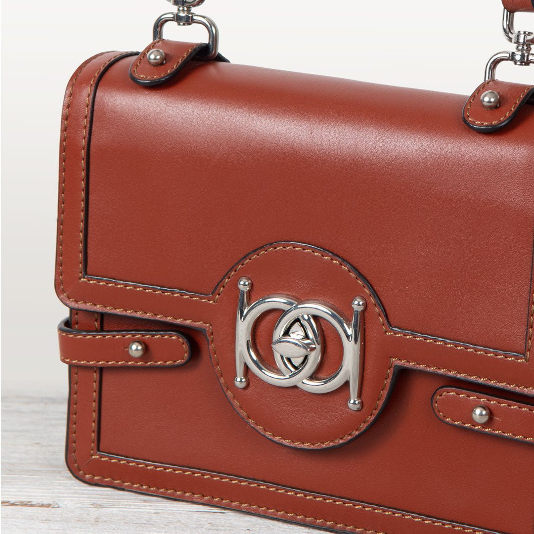 Urban Equestrian Bella -  Horse Bit Talisman Crossbody Luxury Leather Handbag in Cognac
