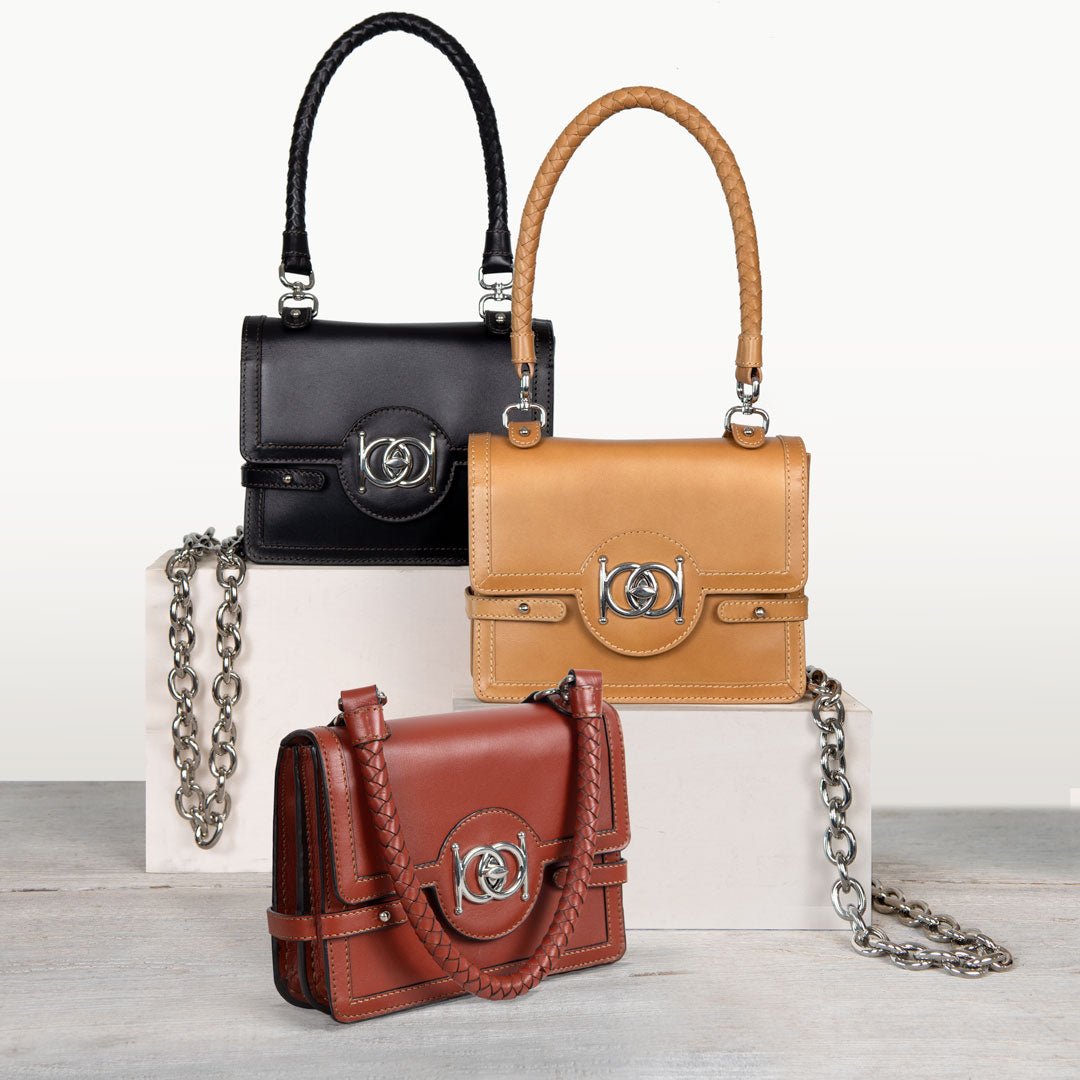 Urban Equestrian Bella -  Horse Bit Talisman Crossbody Luxury Leather Handbag in Cognac