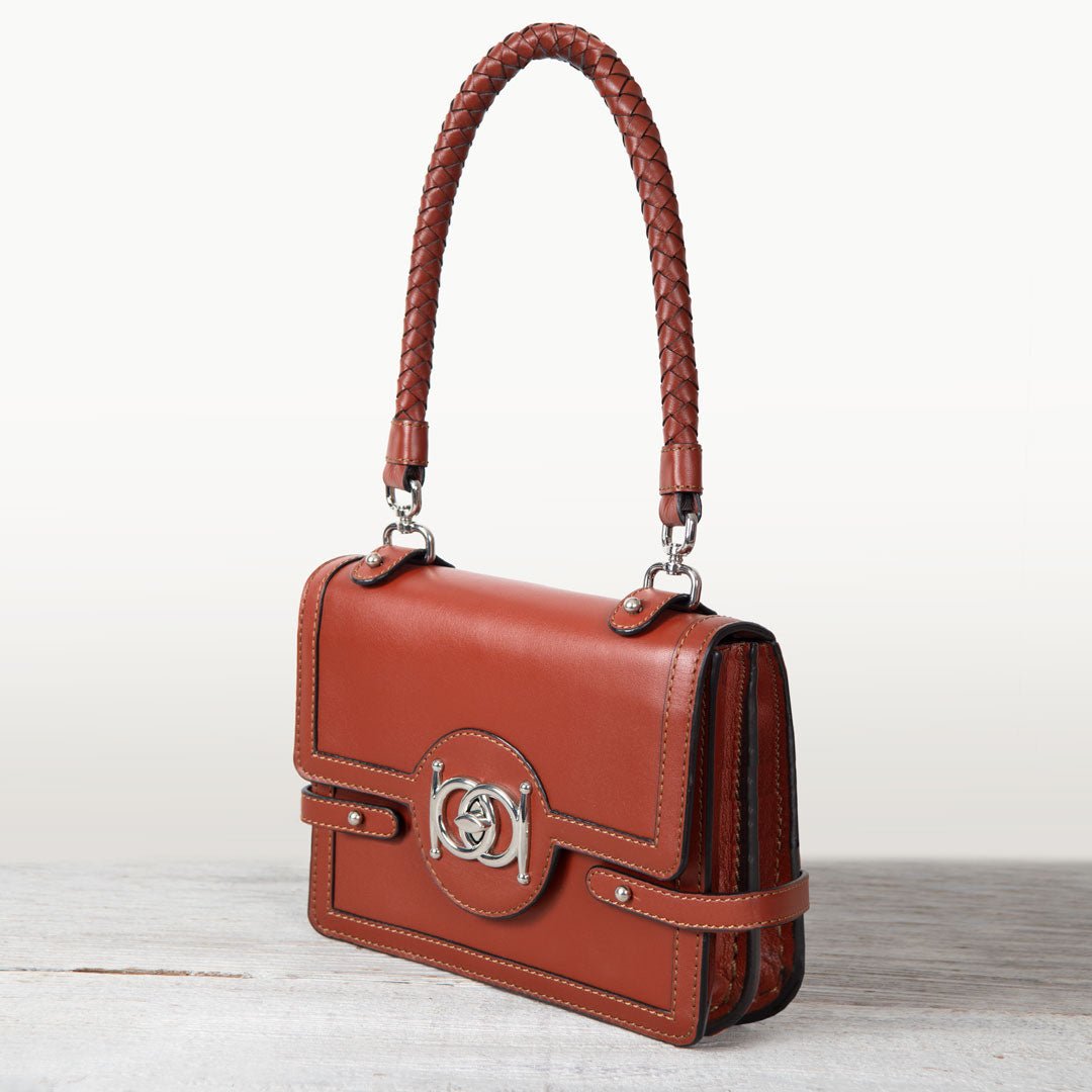 Urban Equestrian Bella -  Horse Bit Talisman Crossbody Luxury Leather Handbag in Cognac