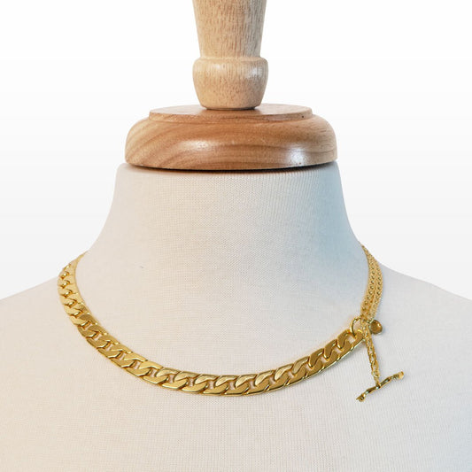 Urban Equestrian - Cadence - Convertible Equestrian Curb Chain T-Bar Necklace in Gold