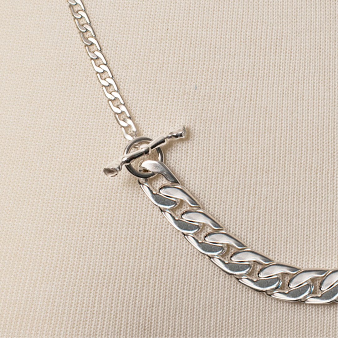 Urban Equestrian - Cadence - Convertible Equestrian Curb Chain T-Bar Necklace in Silver