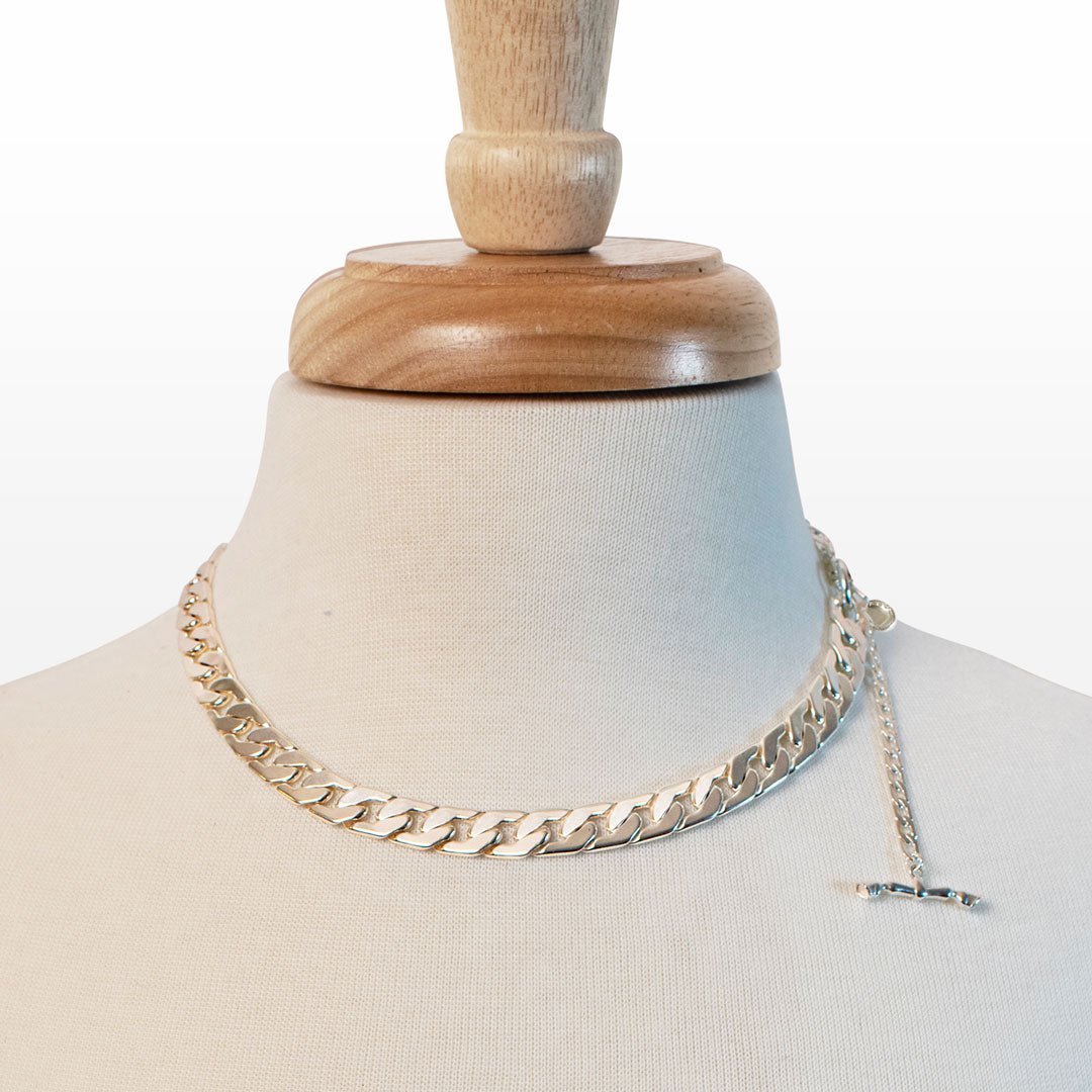 Urban Equestrian - Cadence - Convertible Equestrian Curb Chain T-Bar Necklace in Silver