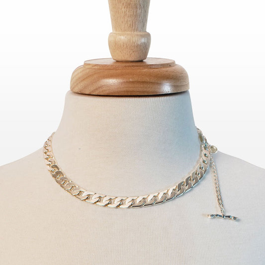Urban Equestrian - Cadence - Convertible Equestrian Curb Chain T-Bar Necklace in Silver
