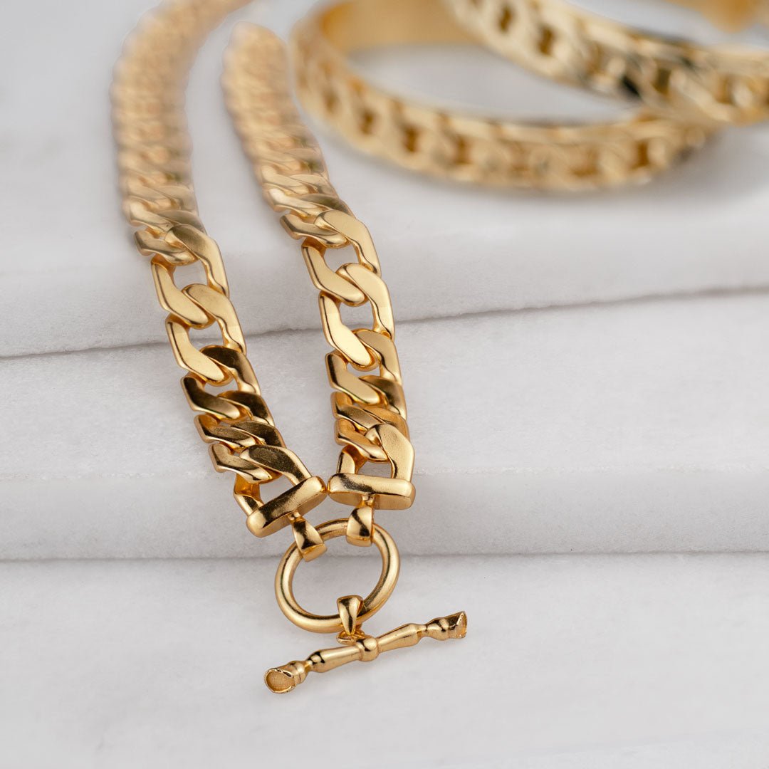 Urban Equestrian - Cadence Equestrian Bracelet - Wide Gold Curb Chain Cuff