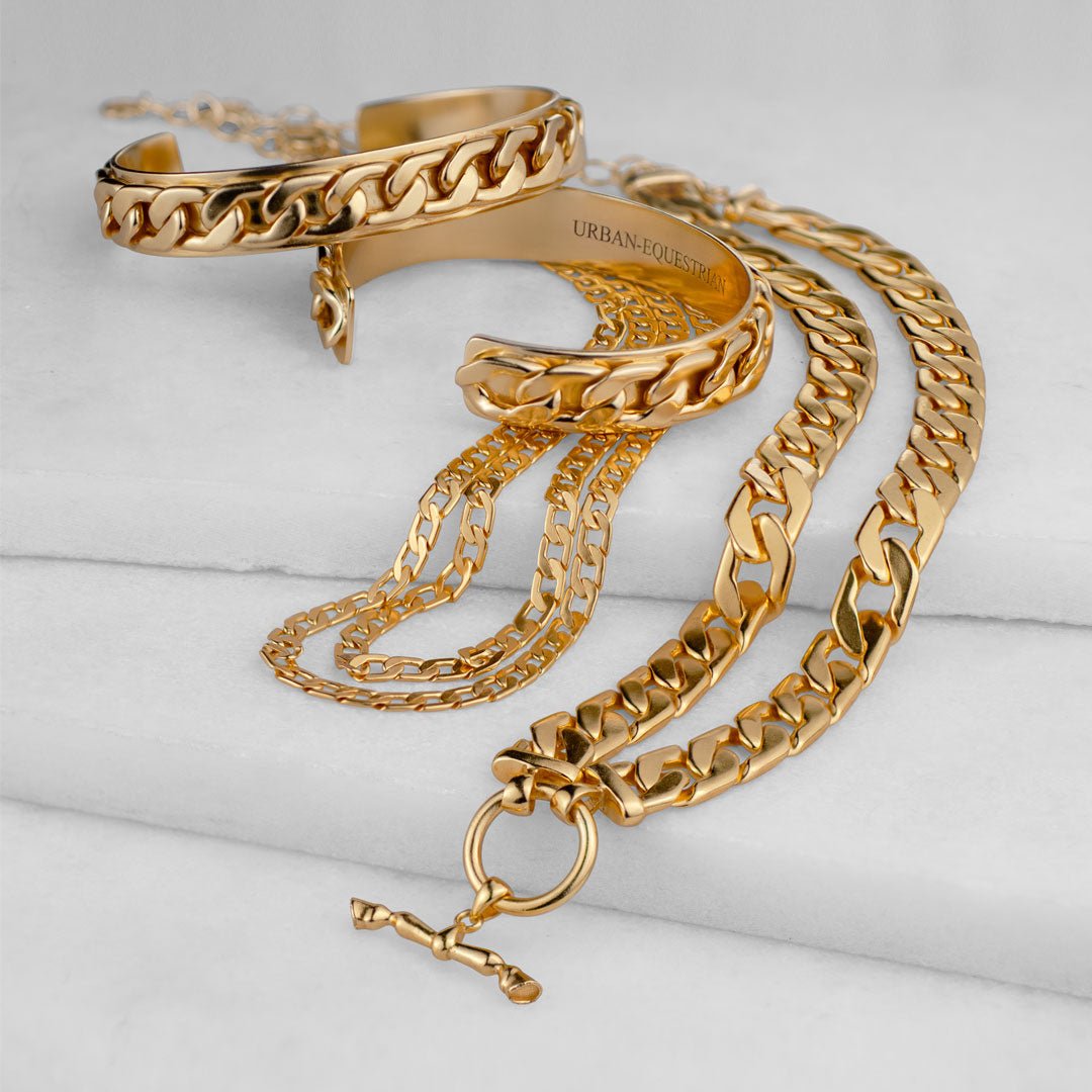 Urban Equestrian - Cadence - Equestrian Curb Chain T-Bar Necklace in Gold