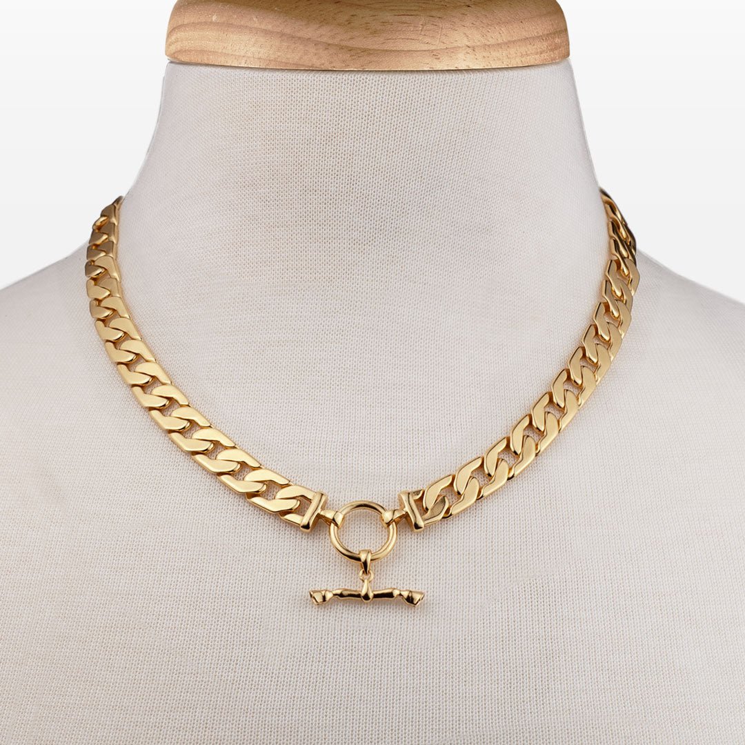 Urban Equestrian - Cadence - Equestrian Curb Chain T-Bar Necklace in Gold