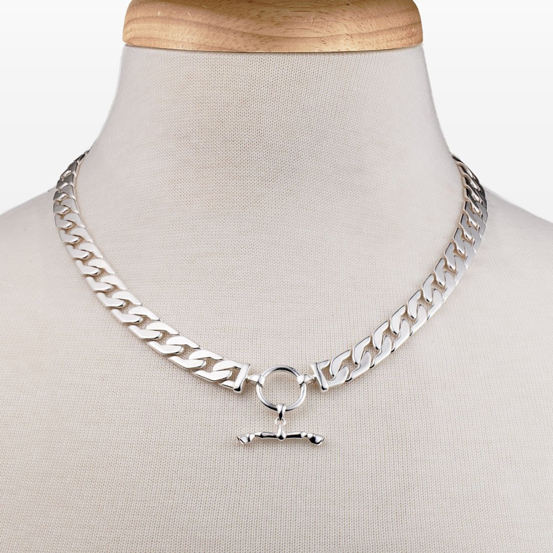 Urban Equestrian - Cadence - Equestrian Curb Chain T-Bar Necklace in Silver