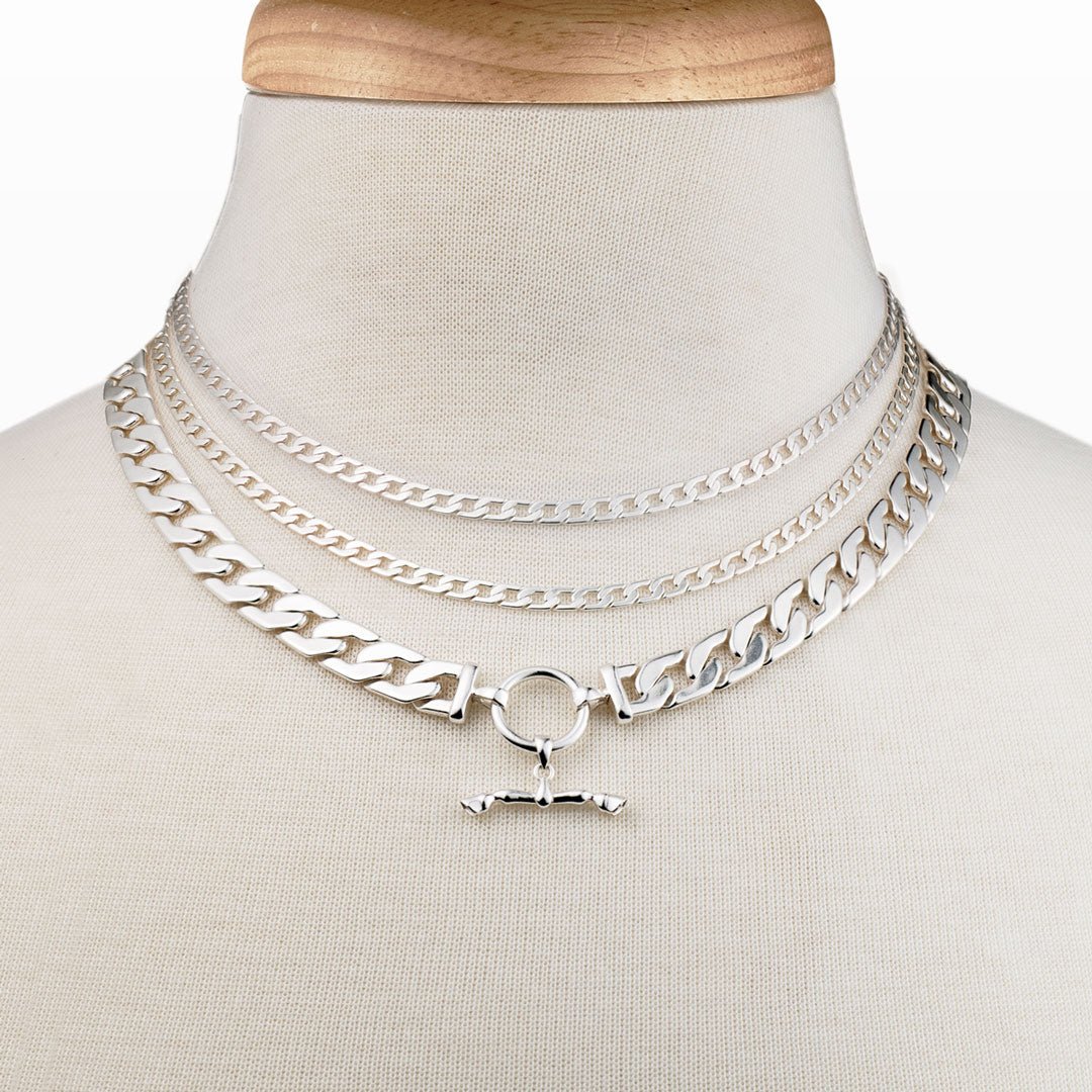 Urban Equestrian - Cadence - Equestrian Curb Chain T-Bar Necklace in Silver
