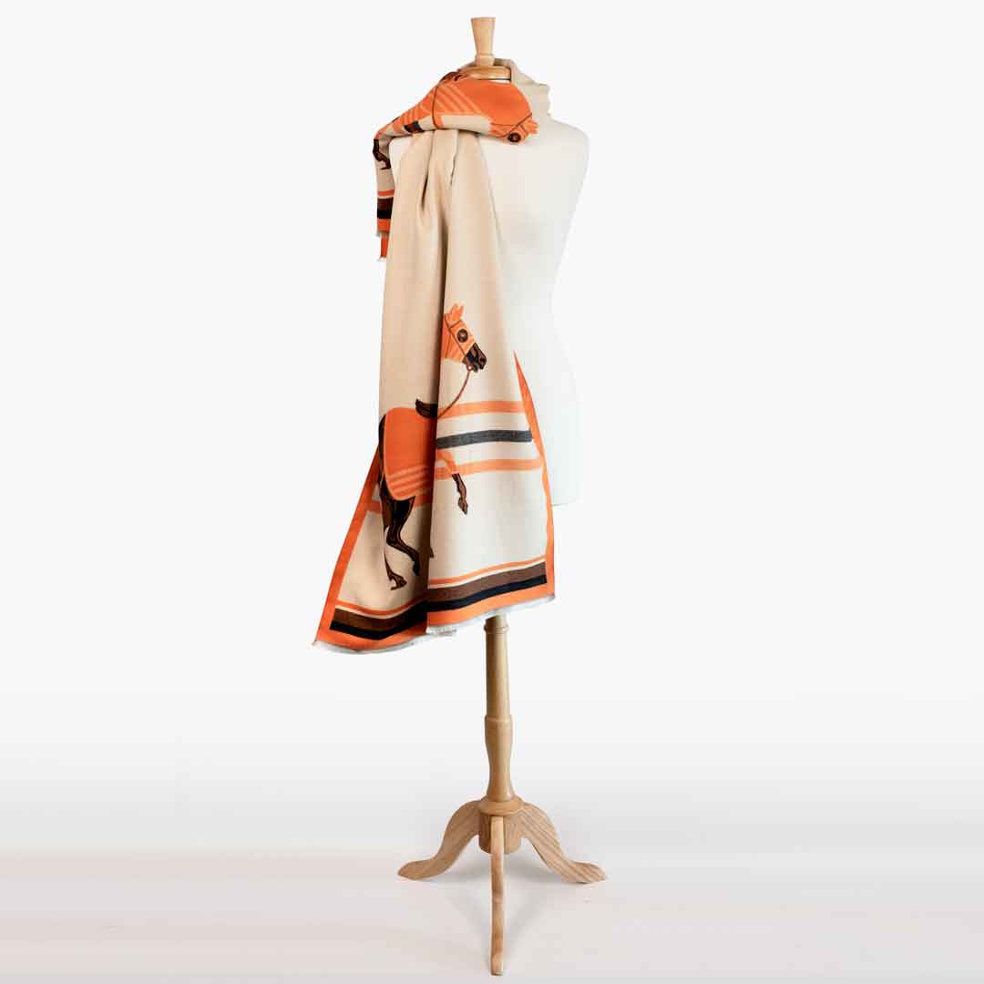Urban Equestrian Cali -  Tangerine Equestrian Motif Luxe Shawl