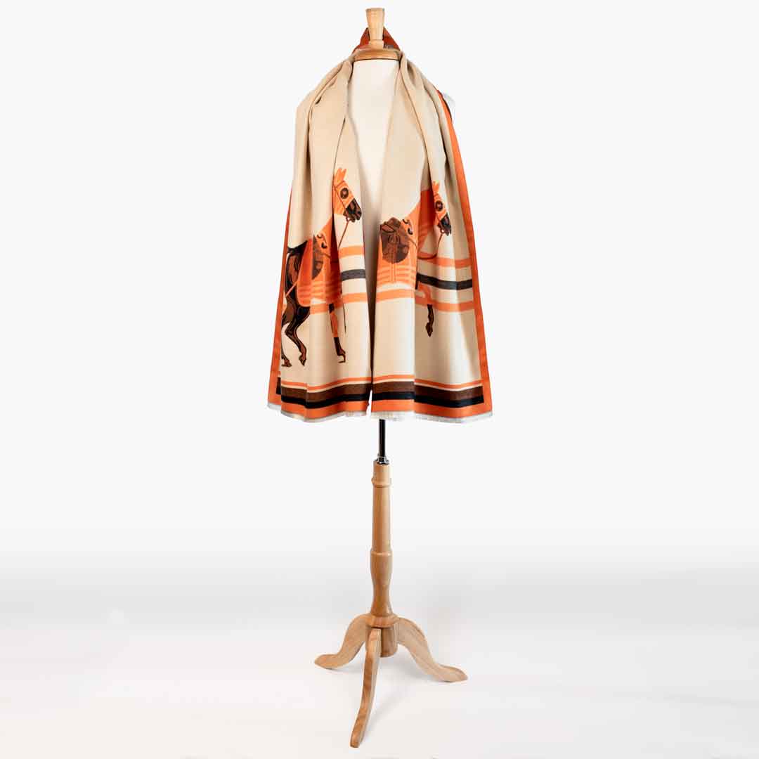 Urban Equestrian Cali -  Tangerine Equestrian Motif Luxe Shawl