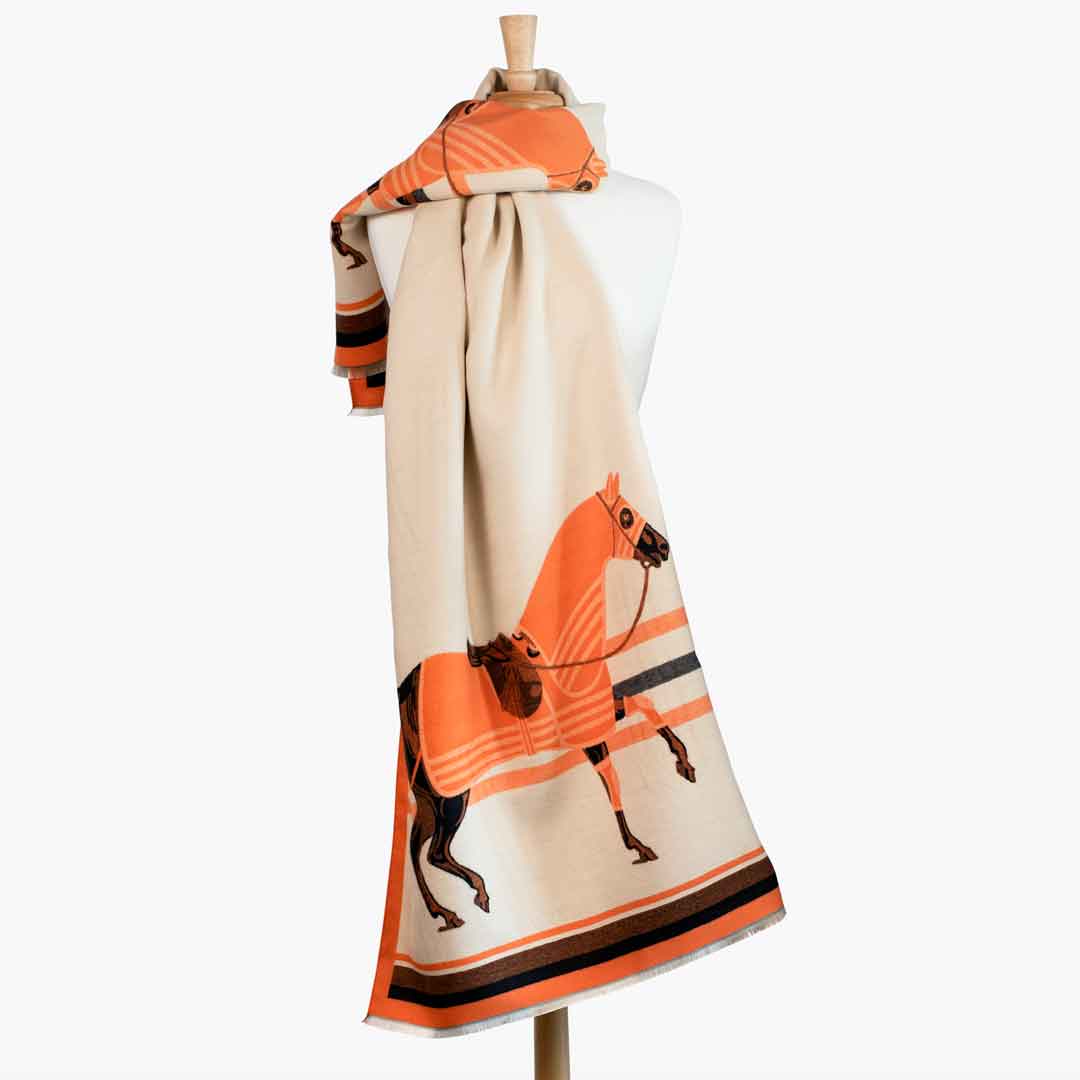 Urban Equestrian Cali -  Tangerine Equestrian Motif Luxe Shawl