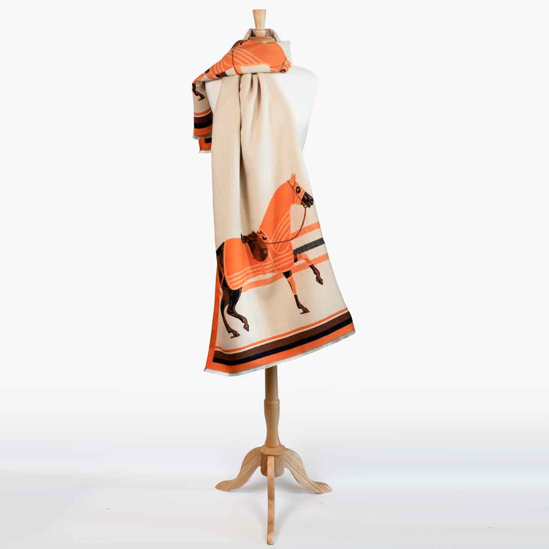Urban Equestrian Cali -  Tangerine Equestrian Motif Luxe Shawl