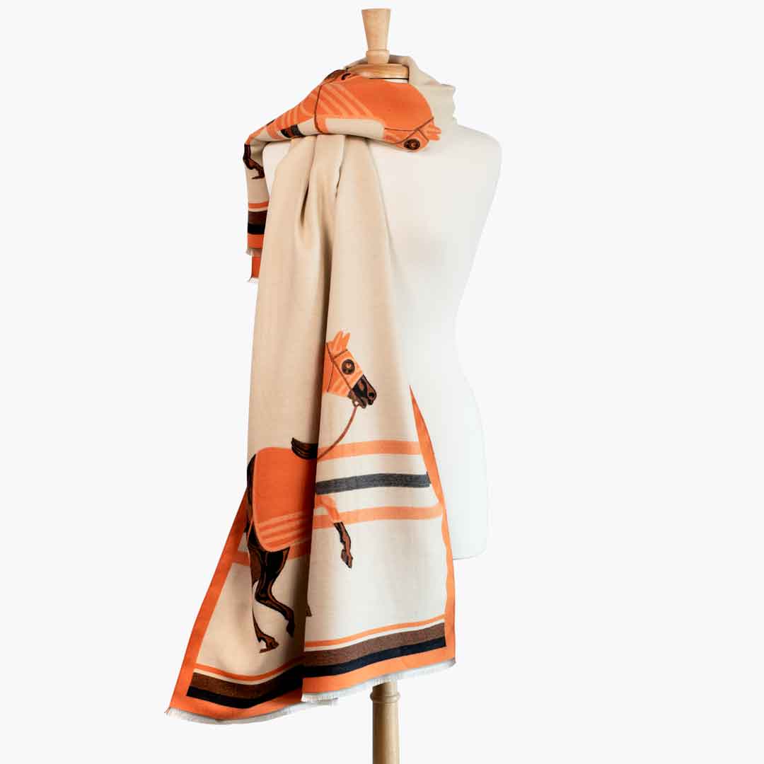 Urban Equestrian Cali -  Tangerine Equestrian Motif Luxe Shawl