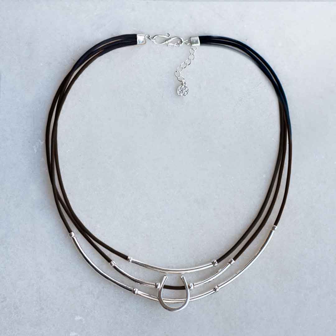 Urban Equestrian - Calista - Equestrian Horseshoe Necklace on Black Leather
