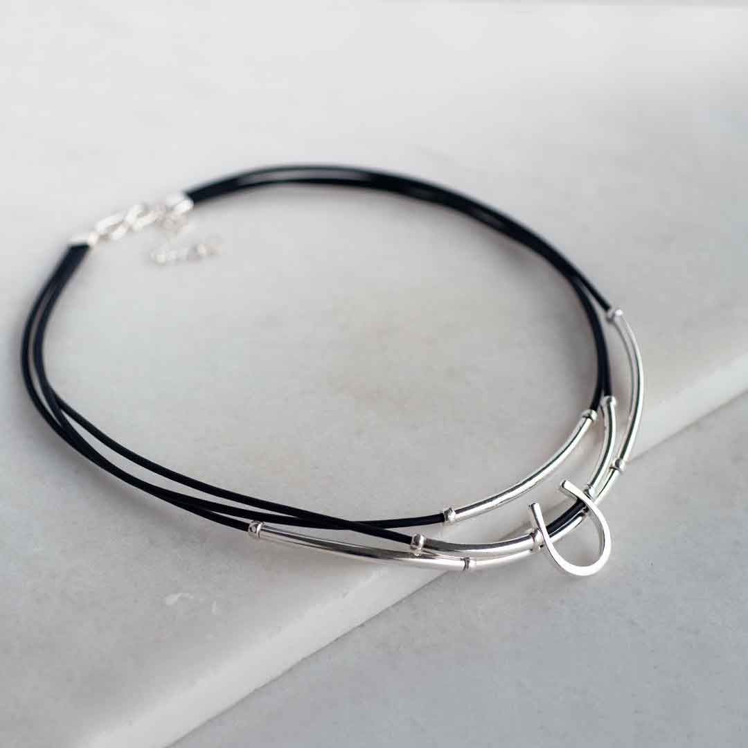 Urban Equestrian - Calista - Equestrian Horseshoe Necklace on Black Leather
