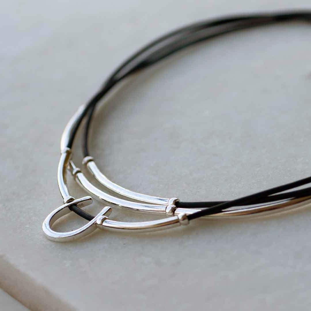 Urban Equestrian - Calista - Equestrian Horseshoe Necklace on Black Leather