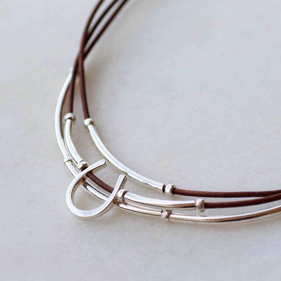 Urban Equestrian - Calista - Equestrian Horseshoe Necklace on Brown Leather
