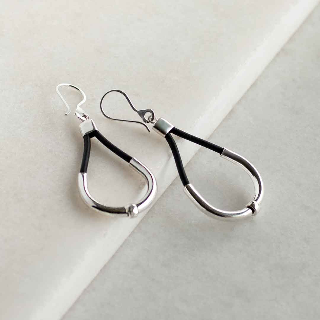 Urban Equestrian - Calista - Sterling Silver Bosal Horseshoe Earring on Black Leather