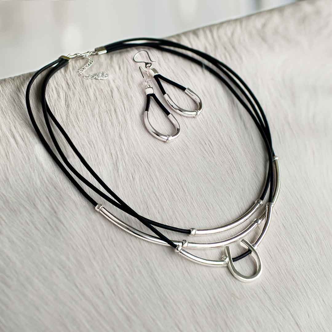 Urban Equestrian - Calista - Sterling Silver Bosal Horseshoe Earring on Black Leather