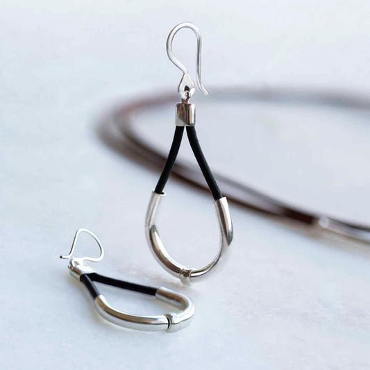 Urban Equestrian - Calista - Sterling Silver Bosal Horseshoe Earring on Black Leather