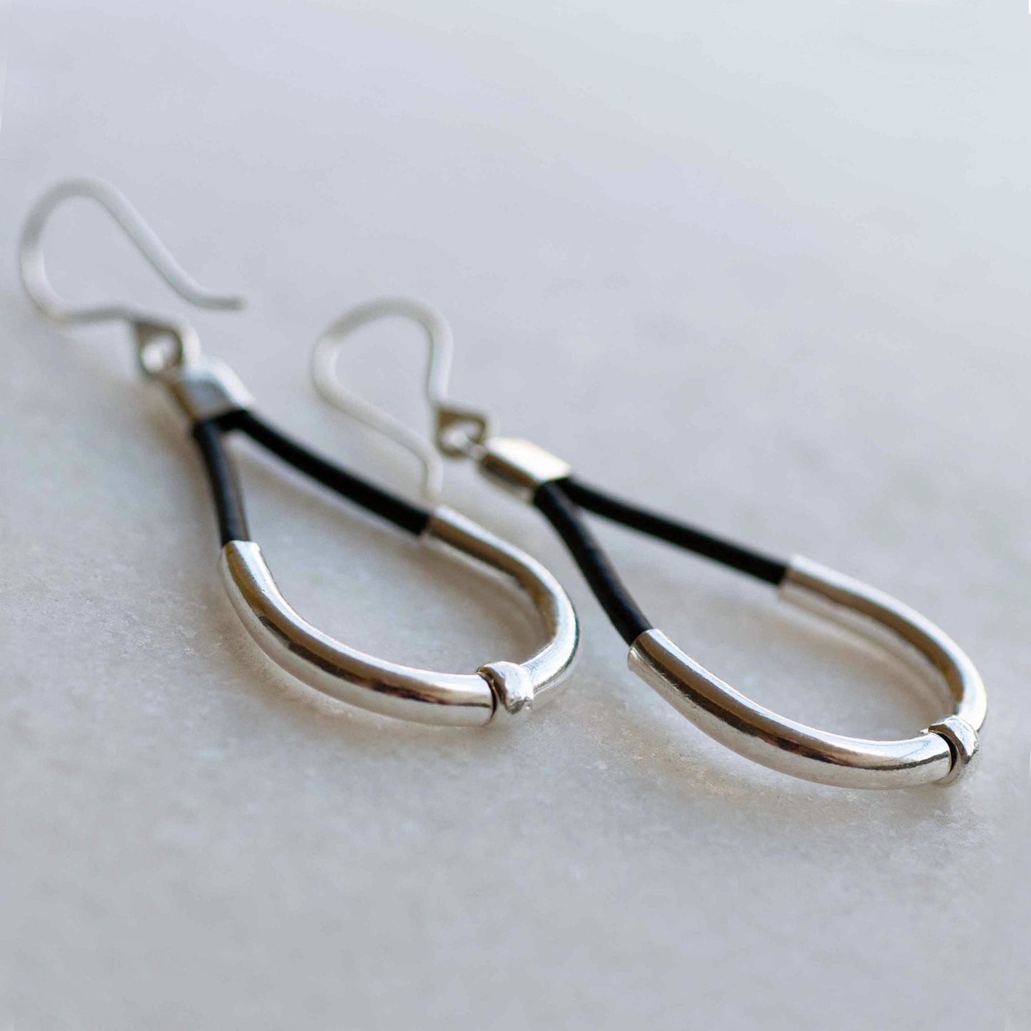 Urban Equestrian - Calista - Sterling Silver Bosal Horseshoe Earring on Black Leather