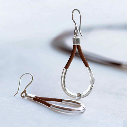 Urban Equestrian - Calista - Sterling Silver Bosal Horseshoe Earring on Brown Leather