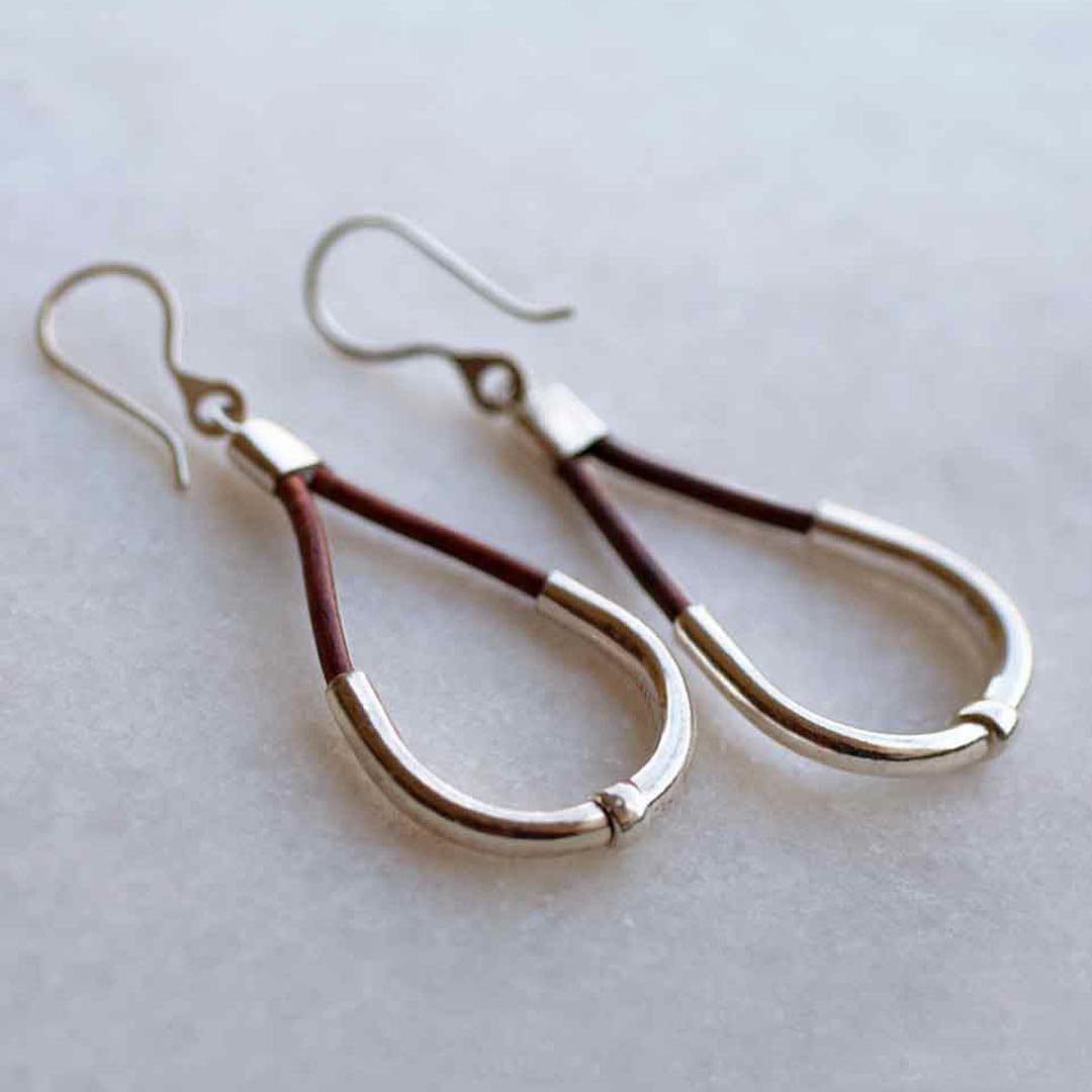 Urban Equestrian - Calista - Sterling Silver Bosal Horseshoe Earring on Brown Leather