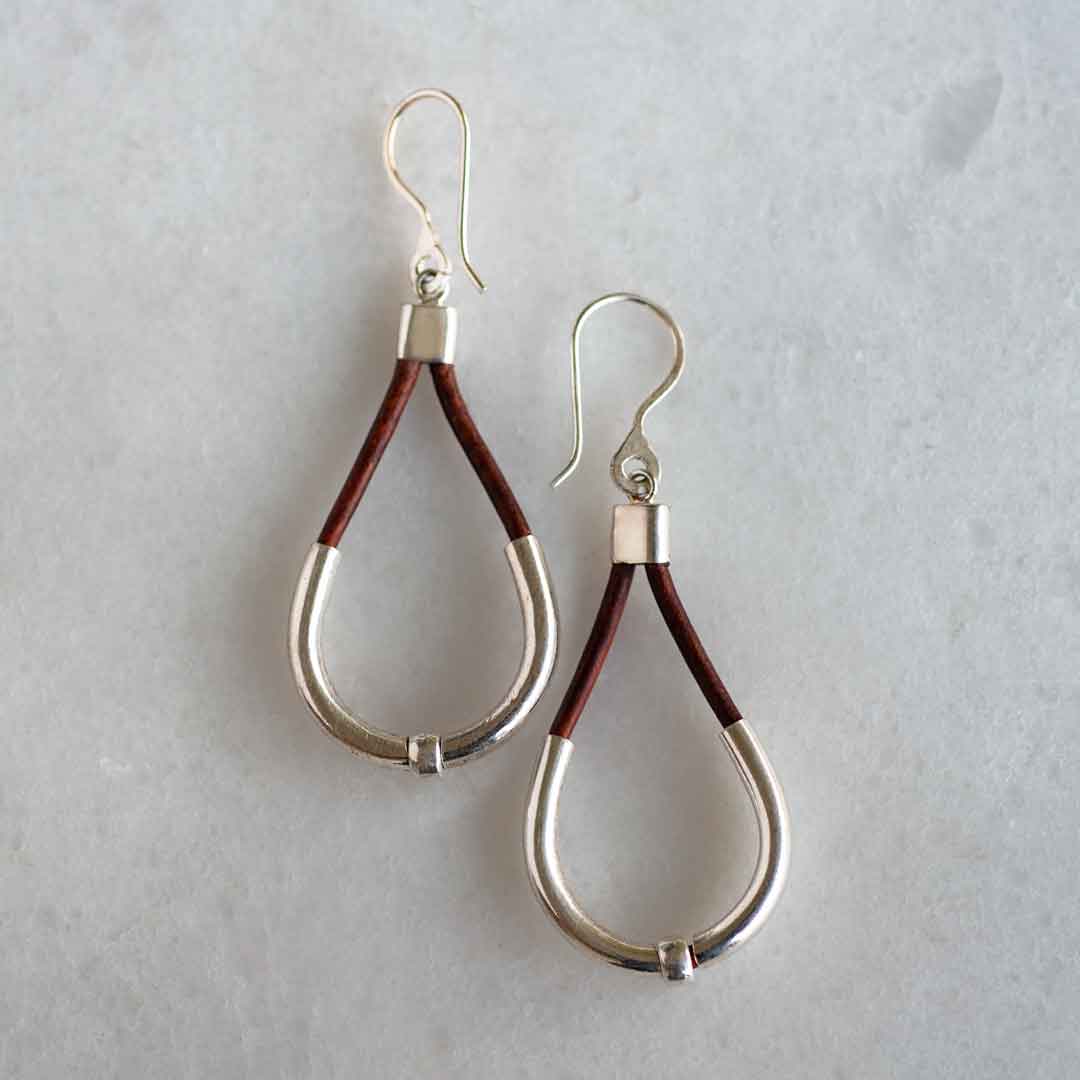 Urban Equestrian - Calista - Sterling Silver Bosal Horseshoe Earring on Brown Leather
