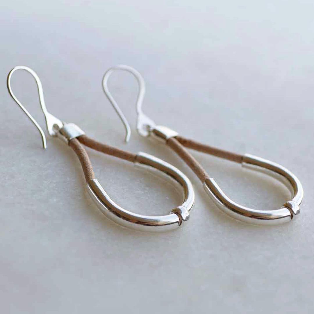 Urban Equestrian - Calista - Sterling Silver Bosal Horseshoe Earring on Natural Leather