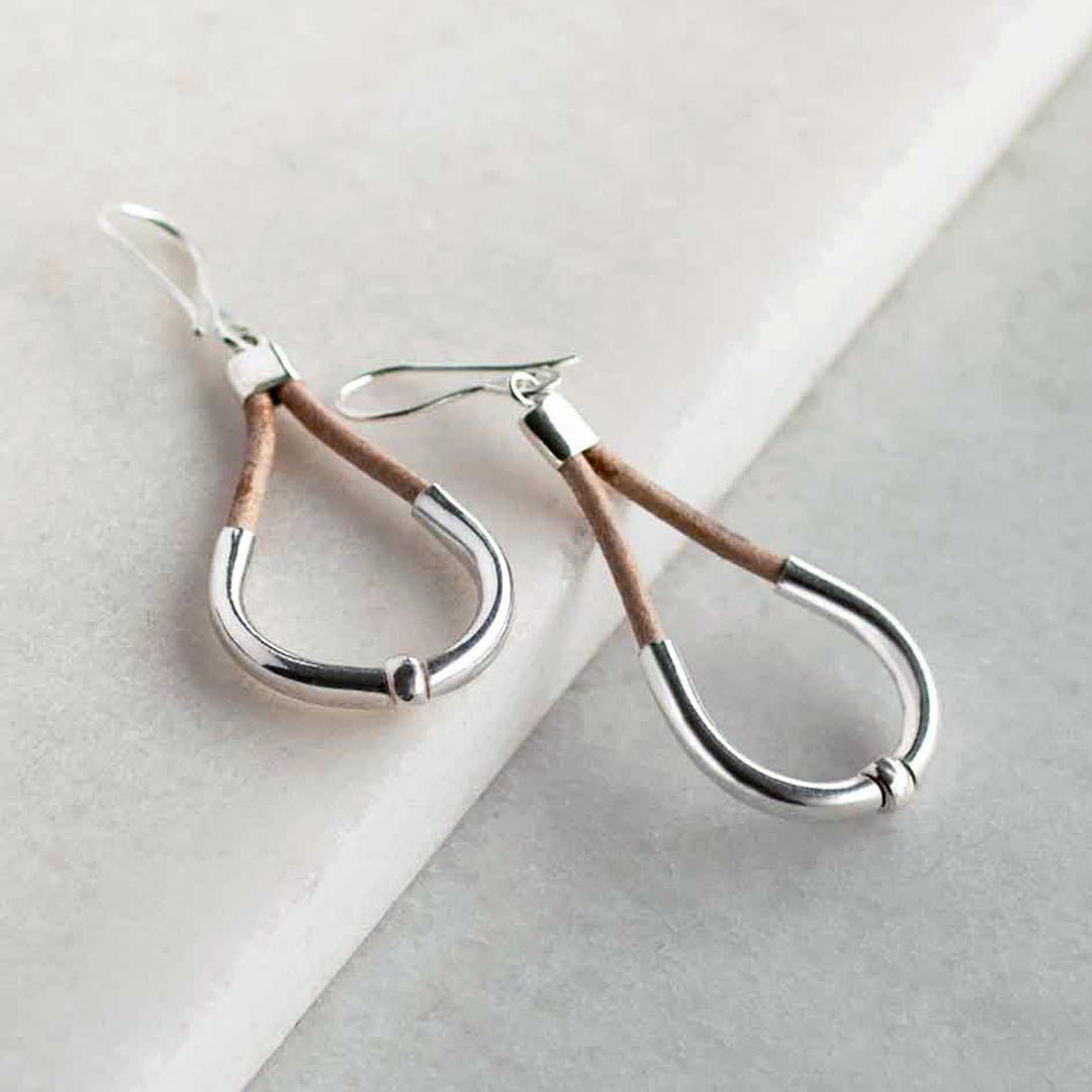 Urban Equestrian - Calista - Sterling Silver Bosal Horseshoe Earring on Natural Leather