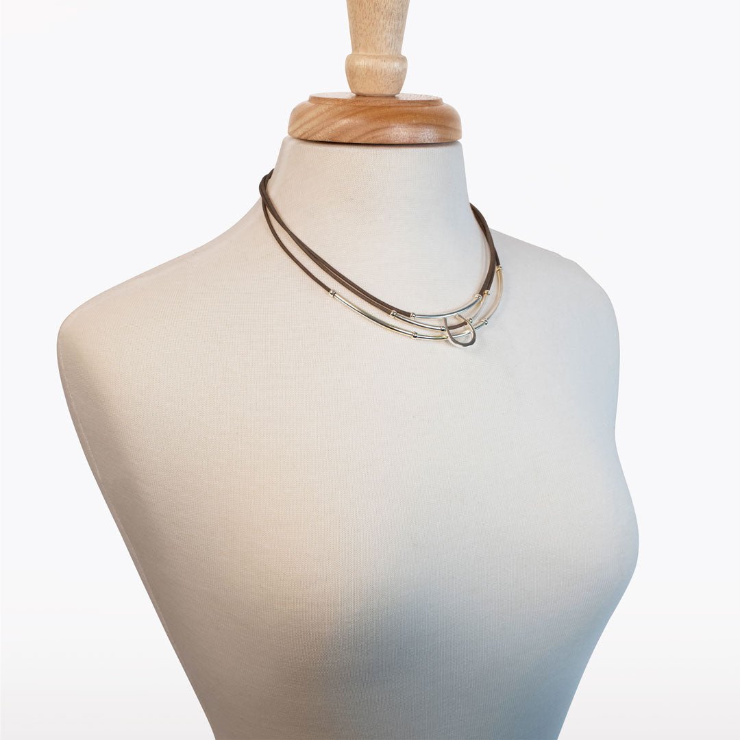 Urban Equestrian - Calista - Equestrian Horseshoe Necklace on Brown Leather