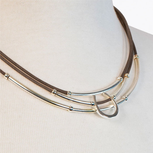 Urban Equestrian - Calista - Equestrian Horseshoe Necklace on Brown Leather