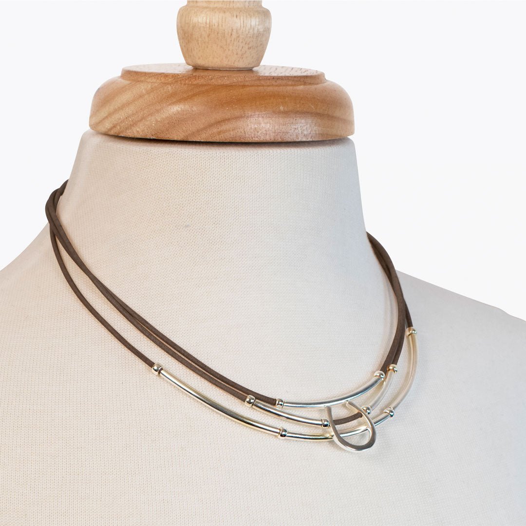 Urban Equestrian - Calista - Equestrian Horseshoe Necklace on Brown Leather