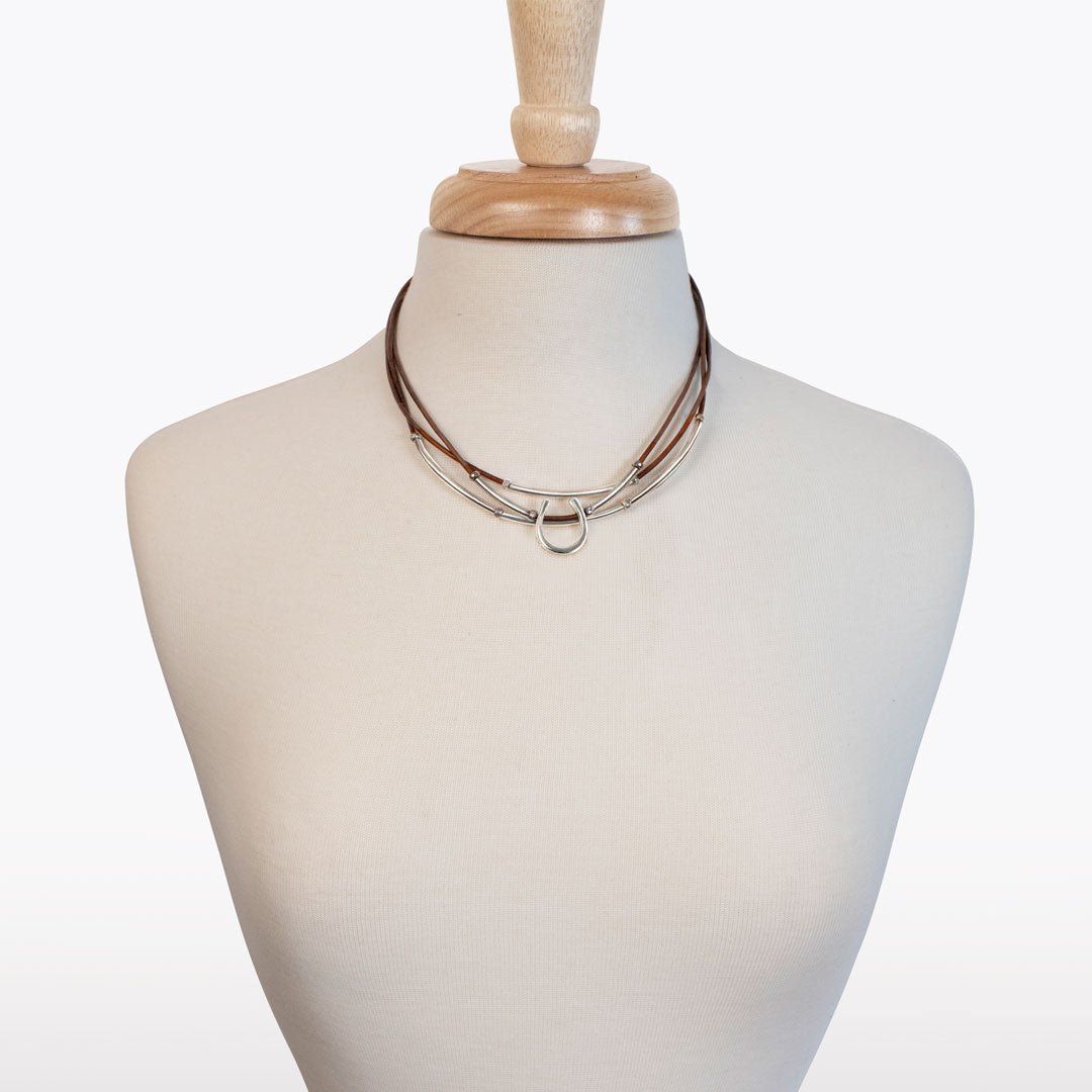 Urban Equestrian - Calista - Equestrian Horseshoe Necklace on Brown Leather