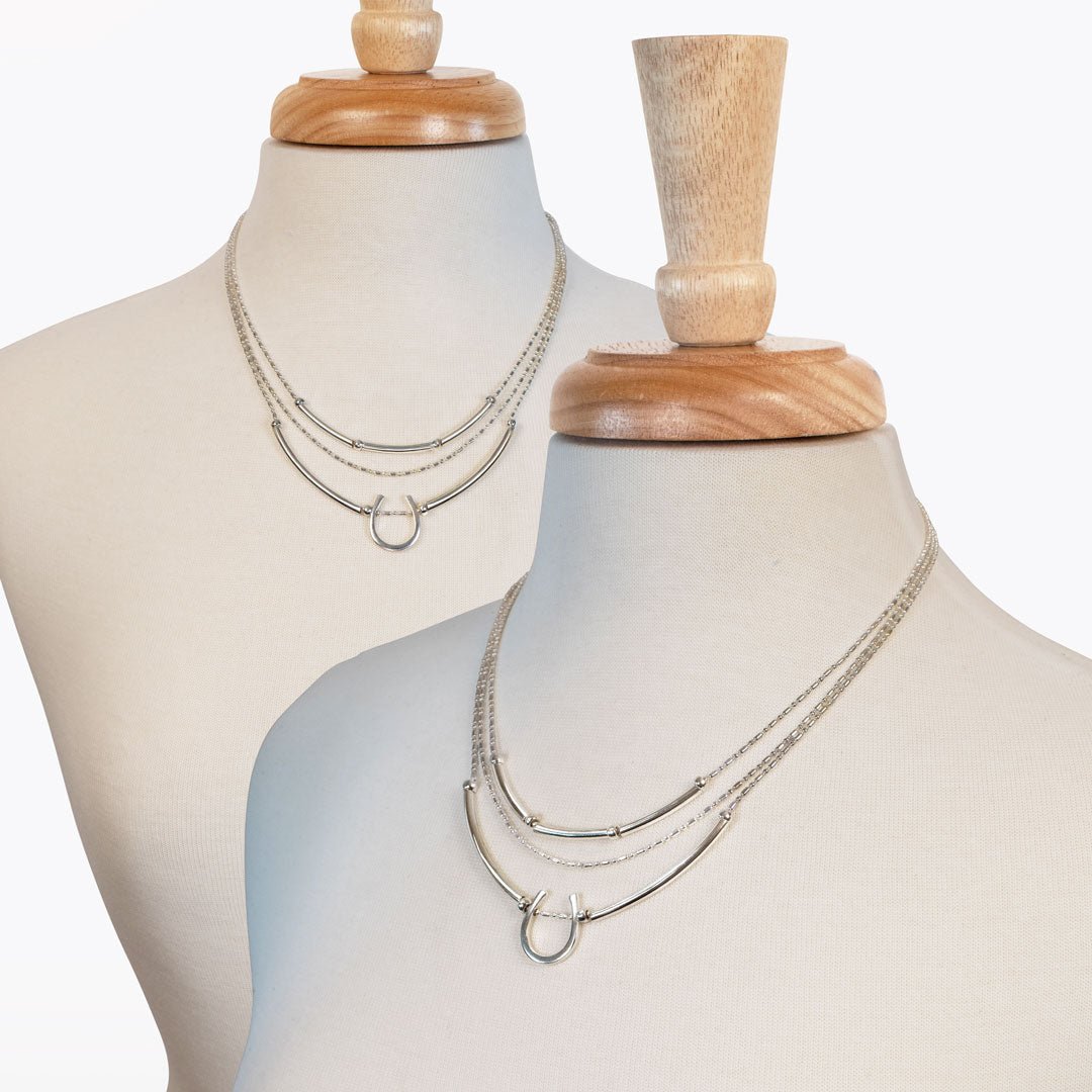 Urban Equestrian - Calista - Equestrian Horseshoe Necklace on Beaded Chain in Silver