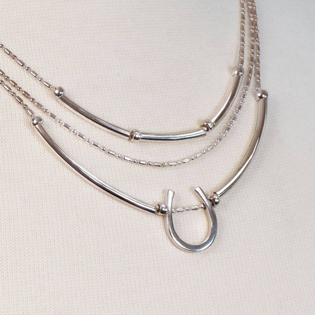 Urban Equestrian - Calista - Equestrian Horseshoe Necklace on Beaded Chain in Silver
