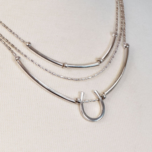 Urban Equestrian - Calista - Equestrian Horseshoe Necklace on Beaded Chain in Silver