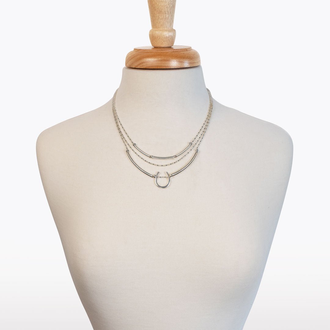 Urban Equestrian - Calista - Equestrian Horseshoe Necklace on Beaded Chain in Silver