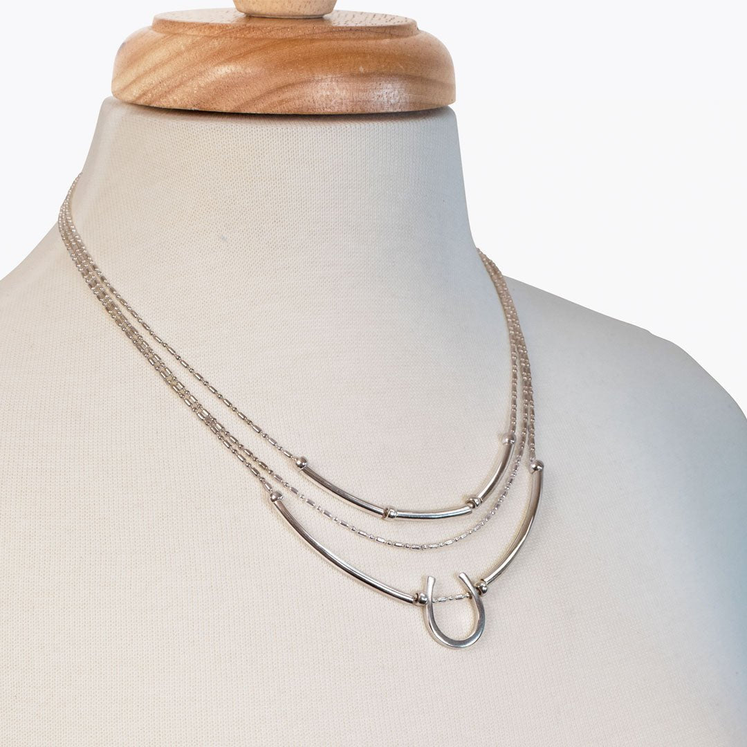 Urban Equestrian - Calista - Equestrian Horseshoe Necklace on Beaded Chain in Silver