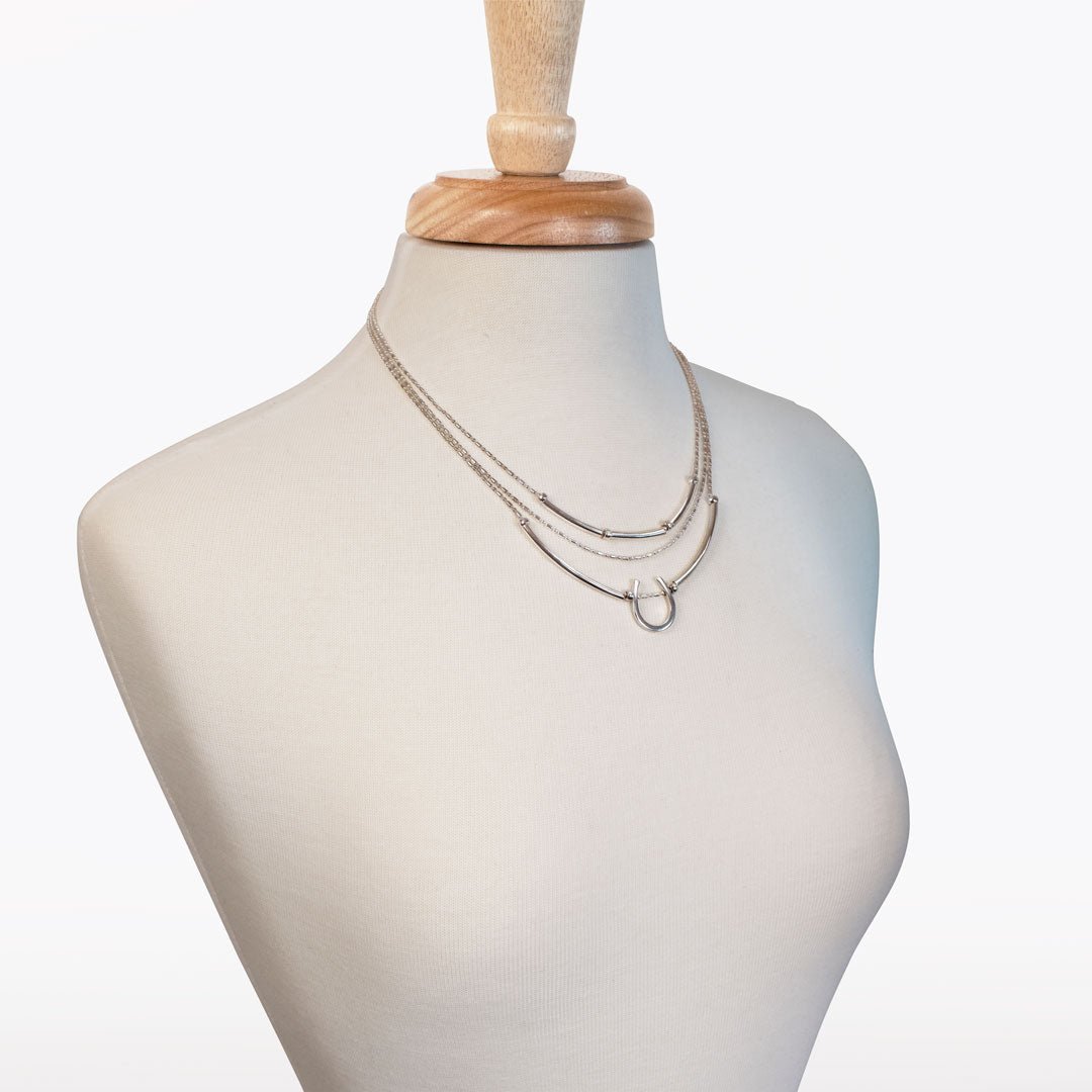 Urban Equestrian - Calista - Equestrian Horseshoe Necklace on Beaded Chain in Silver